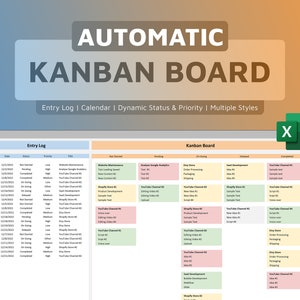 Szablon Kanban Board Excel | Śledzenie zadań | Zarządzanie projektami | Wykres Gantta | Lista rzeczy do zrobienia | Kalendarz