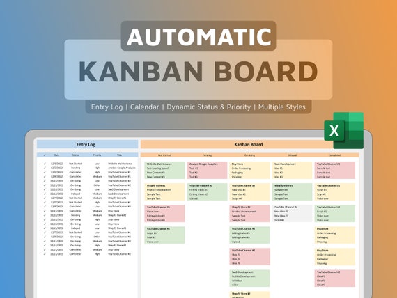 Kanban Board Excel Template | Task Tracker | Project Management | Gantt Chart | To Do List | Calendar