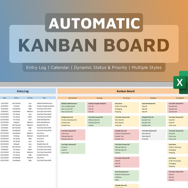 Kanban Board Excel Vorlage | Aufgabenliste | Projektleitung | Gantt Diagramm | To Do Liste | Kalender