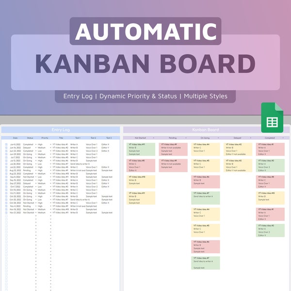 Kanban Board Google Sheets Vorlage | Aufgabenliste | Projektleitung | Gantt Diagramm | To Do Liste | Kalender