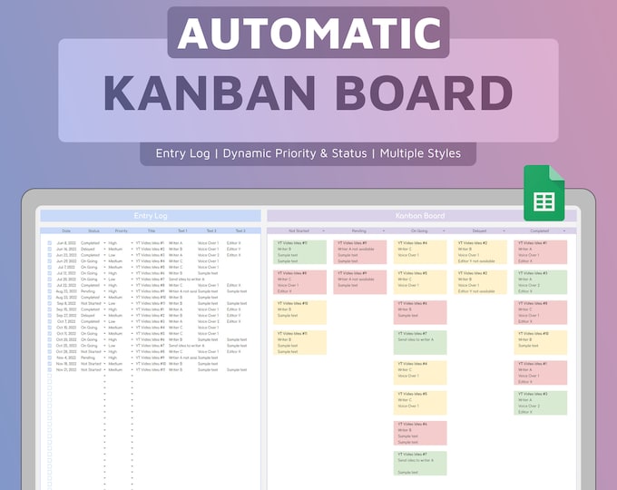 Kanban Board Google Sheets Template | Task Tracker | Project Management ...