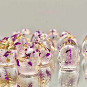 Wingspan Wyrmspan compatible Royal Crystal Clear Purple and Gold flake resin Handmade Eggs set of 15