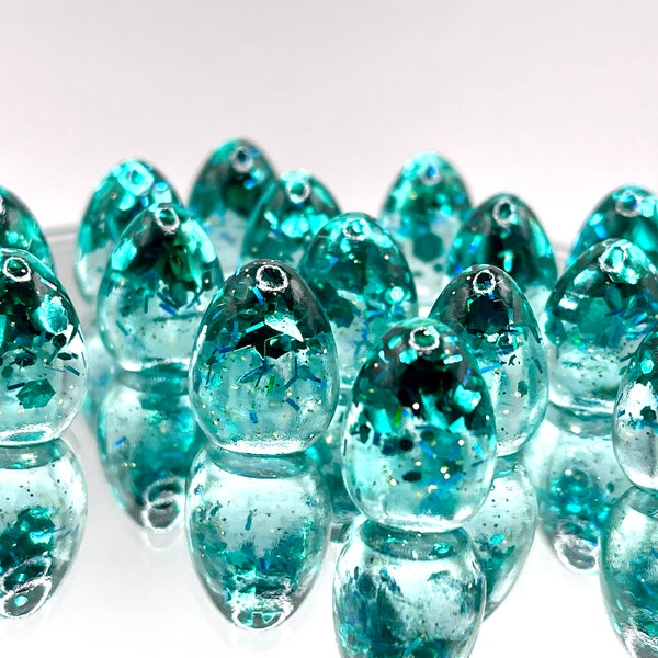 Wingspan Wyrmspan compatible Electric Teal Clear and Teal flake resin Handmade Eggs set of 15