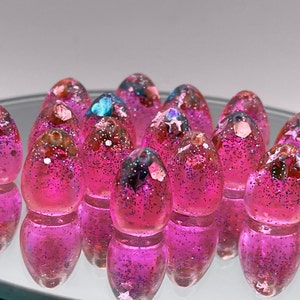 Wingspan Wyrmspan compatible Pink and Teal and pink flake with stars resin Handmade Eggs set of 15