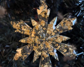 Snowflake Christmas ornament clear resin with gold flake