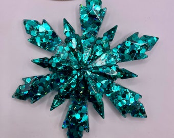 Snowflake Christmas ornament Teal with gold
