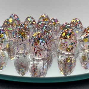 Wingspan Wyrmspan compatible Celebration Rainbow sparkle in clear resin Handmade Eggs set of 15