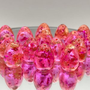 Wingspan Wyrmspan compatible fuchsia Pink Gold  and purple flake resin Handmade Eggs set of 15