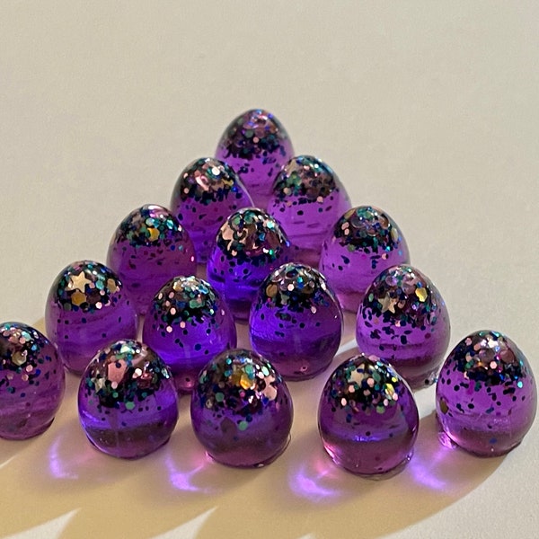 Wingspan Wyrmspan compatible Mardi Gras Star Confetti in Purple resin Handmade Eggs set of 15