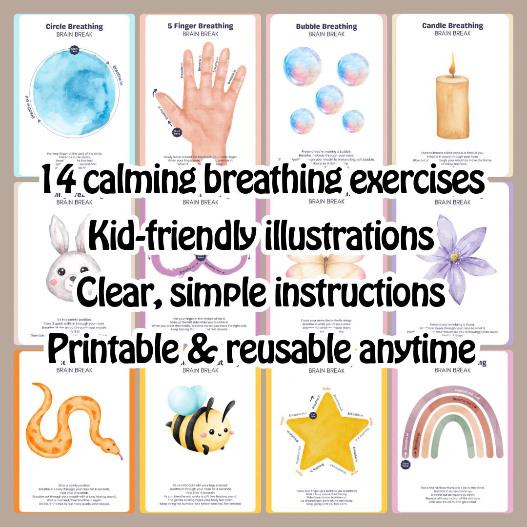 Kids Breathwork Cards | Printable Breathing Exercises for Calm | Mindfulness &amp; Emotional ...