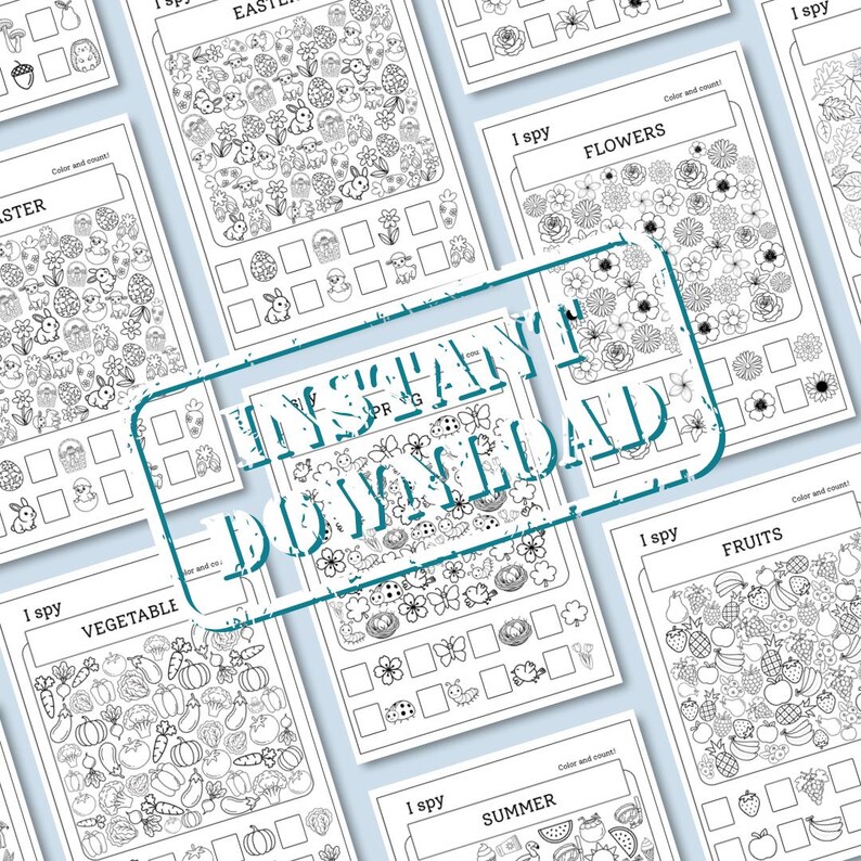I Spy Bundle 10 Pages Printable Worksheets • Preschool Counting ...