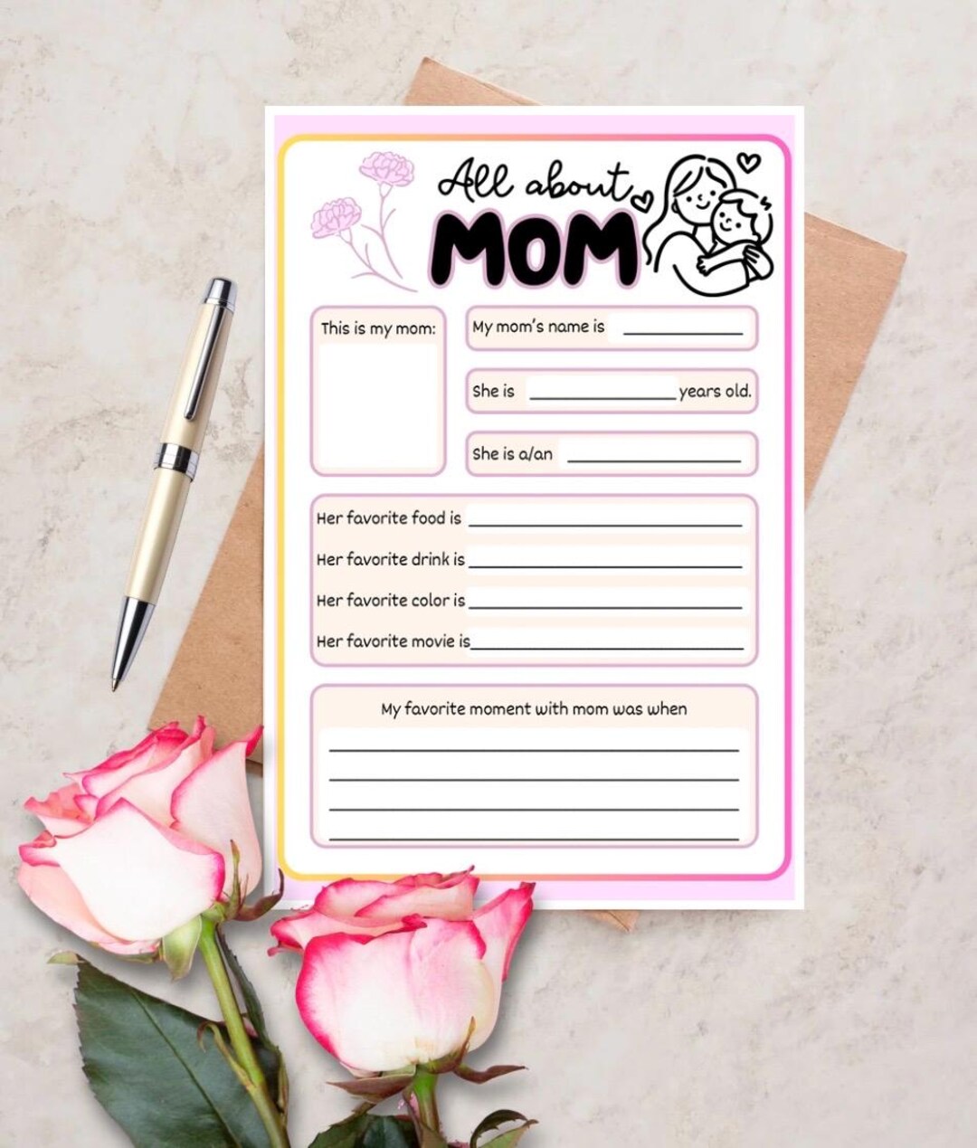 All About Mom Printable - Mothers Day Interview Page for Kids ...