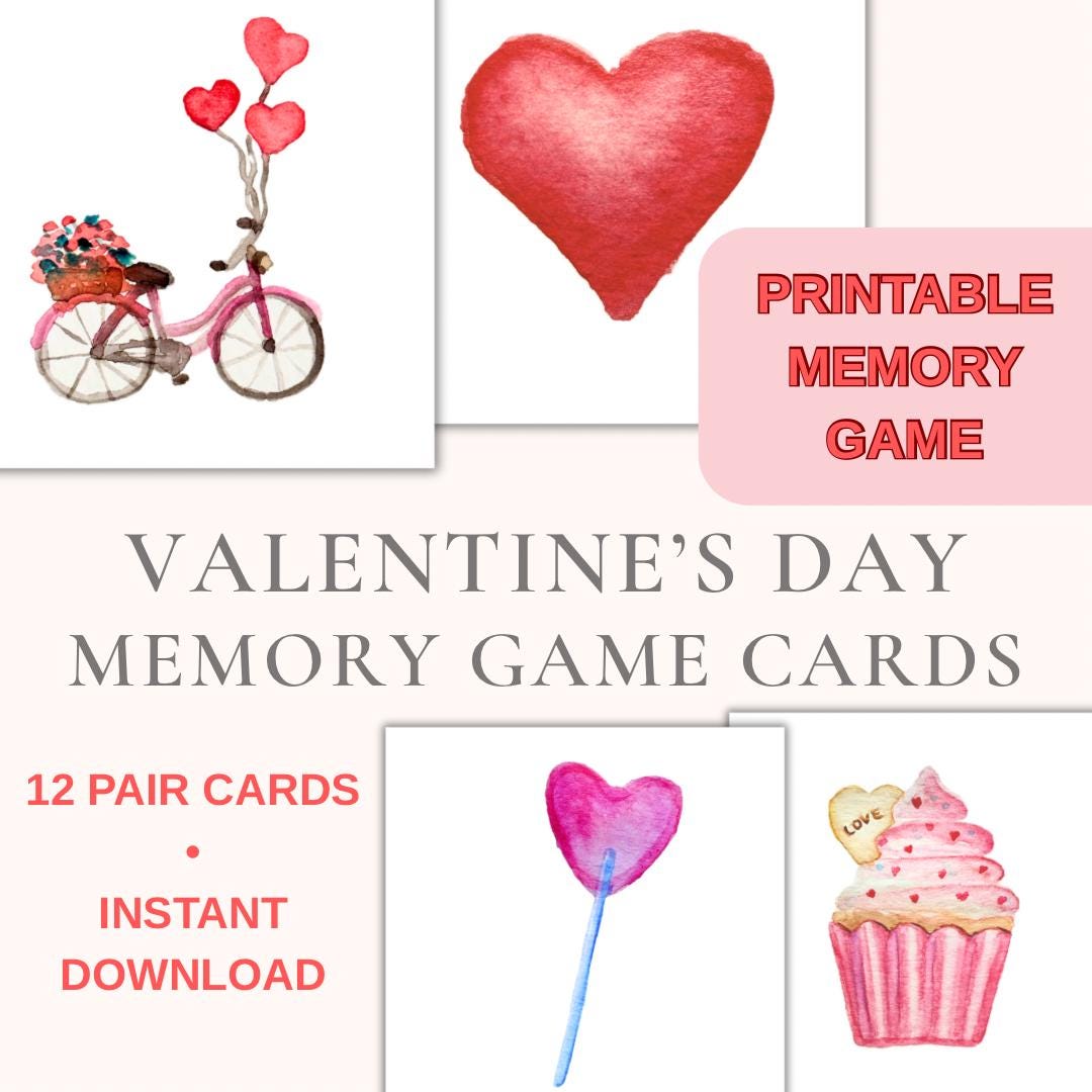 Watercolor Valentine's Day Memory Game • Printable Matching Cards ...