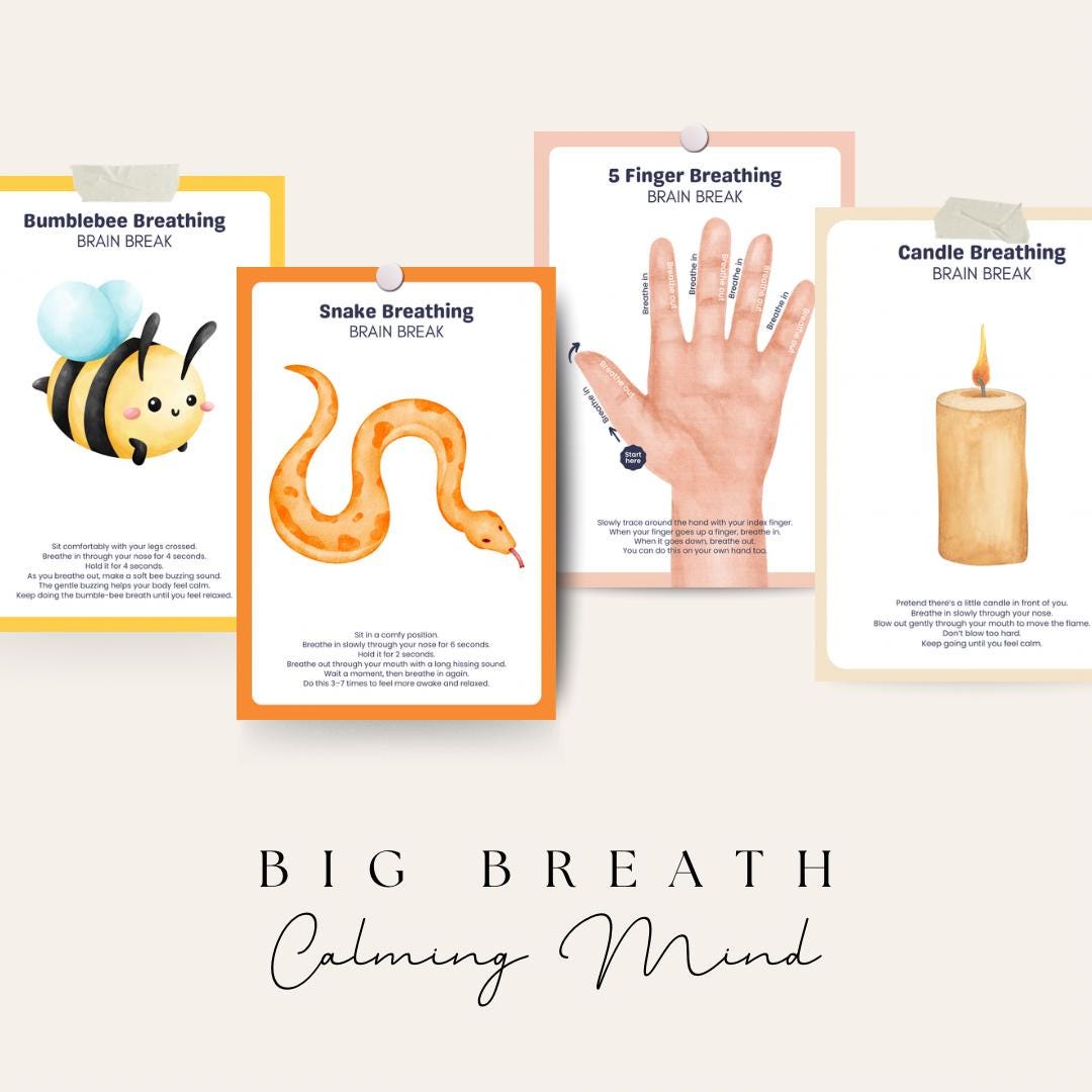 Kids Breathwork Cards | Printable Breathing Exercises for Calm | Mindfulness &amp; Emotional ...