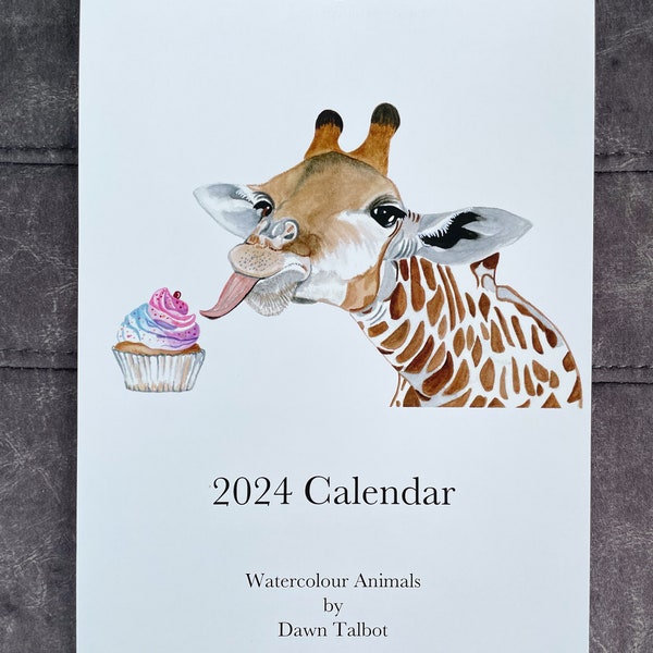 Tierkalender 2024, Tierkalender, Giraffenkalender, Giraffengeschenke, Kuhkalender, Lustiger Kalender, Tierkalender, Kinderkalender.