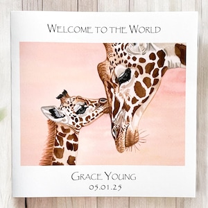 Giraffe neue Baby Karte, personalisierte neue Baby Karte, Willkommen auf der Welt, niedliche Tier neue Baby Karte Mädchen, Giraffe Karten, neue Baby Karten,