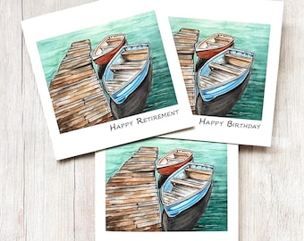 Boat Birthday card, retirement cards, retirement boat card, boat birthday cards, boating cards, sailing birthday cards, watercolor card