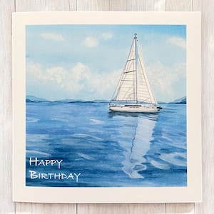 Sailboat Birthday card, sailboat cards, sailboat greetings card, boat birthday cards, boating cards, sailing birthday cards, watercolor card