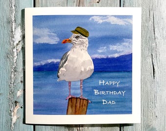 Dad Seagull birthday card, dad birthday card, seagull birthday card, seagull cards, funny seagull birthday cards, funny birthday cards,