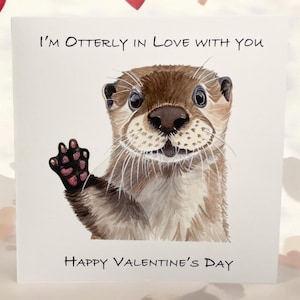 Carte Saint-Valentin loutre, cartes pour lui, cartes loutre, carte loutre, carte Je t'aime, cartes Saint-Valentin, jolies cartes loutre, art de la loutre, cartes pour elle