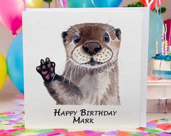 Otter birthday cards, personalised otter birthday cards, otter cards for kids, cute otter cards, otter card, watercolor otter, otters