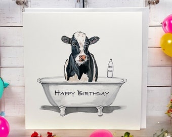 Cow Birthday card, cow greetings card, funny cow cards, birthday cards, cards for cow lovers, dairy cow cards, cards for her, cow gifts