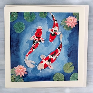 Koi Fisch Karte, Koi Karpfen Karte, Fisch Karten, Koi Teich Karte, japanische Koi Karte, Koi Karpfen Kunstkarte, Grußkarte, Koi Karten, Koi