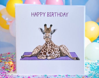 Giraffe Birthday Card, Giraffe card, Birthday Cards, Birthday Card, Cute Giraffe Card, Giraffe Cards, Funny Giraffe Cards, yoga cards