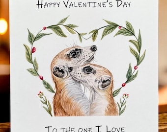 Meerkat valentines card, cute meerkat card, valentines card, animal valentines card, watercolor meerkat card, wildlife valentines cards