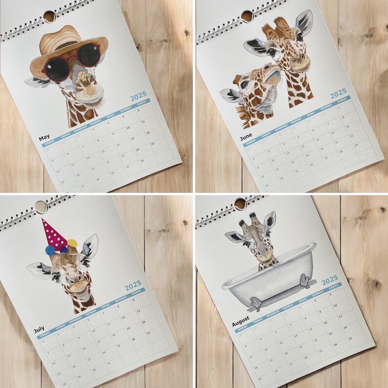 Giraffe Calendar A4, Giraffe 2025 Calendar, Giraffe Gifts, Giraffe