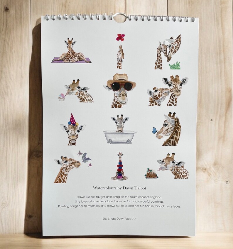 Giraffe Calendar A4, Giraffe 2025 Calendar, Giraffe Gifts, Giraffe