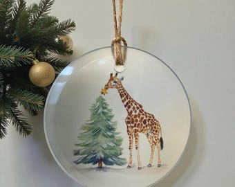 Frosted glass giraffe decoration, Christmas tree decorations, giraffe gifts, glass baubles, giraffe ornaments, Christmas baubles, giraffes