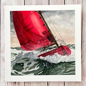 Sailboat Birthday card, sailboat cards, ocean waves card, boat birthday cards, boating cards, sailing birthday cards, racing boat cards.