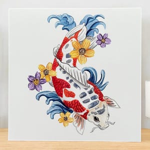 Koi fish card, koi carp card, fish cards, koi pond card, Japanese koi card, koi fish art card, blank greetings card, koi cards, koi