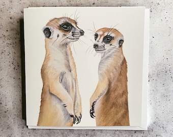 Meerkat card, meerkat birthday card, meerkat cards, animal cards, cards, any occasion cards, meerkat illustrations, cute animal cards
