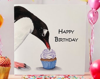 Penguin birthday card, personalised penguin birthday card, birthday cards for kids, fun birthday cards, penguin greetings card, penguin gift