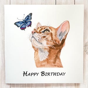 Cat birthday card, cute cat birthday card for her, cards for her, cat lover cards, birthday cards, cat cards, whimsical cards, watercolour