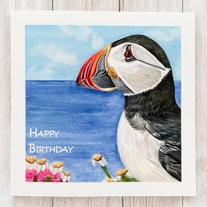 Puffin birthday card, puffin cards, puffin greetings card, watercolor puffin card, cute puffin cards, bird cards, bird birthday cards,
