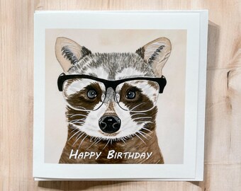 Raccoon birthday card, cute raccoon birthday cards, raccoon cards, raccoon art, wildlife cards, funny raccoon cards, raccoon gifts