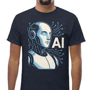 AI T-shirt shows a graphic of AI robots and just says AI