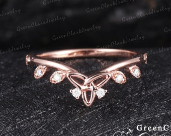 Vintage diamanten trouwring Moissaniet roségouden bijpassende band art deco stapelband delicate verjaardag bruidsring belofte ring