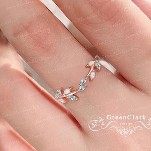 Unique moss agate wedding ring Art deco solid rose gold wedding band Nature inspired green gemstone leaf curved band Handmade jewelry gift