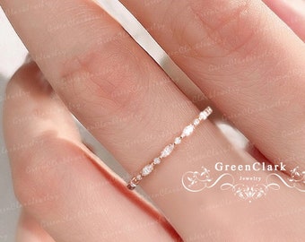 Diamond wedding ring solid 18k 14k rose gold wedding band Unique marquise moissanite matching stacking full eternity ring Anniversary gifts