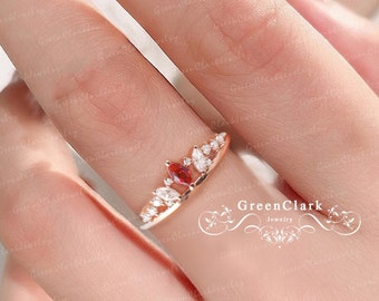 Marquise cut ruby promise ring Art deco july birthstone ring 14k 18k solid rose gold Vintage diamond ring Unique anniversary gifts for women