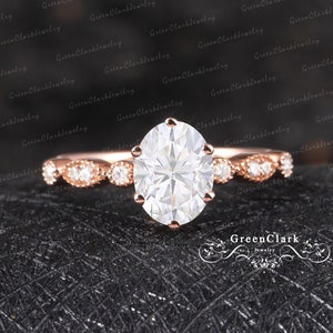 Oval Cut Moissanite Engagement Ring Art Deco Rose Gold Ring Unique Vintage Diamond Wedding Bridal Ring Anniversary Promise ring For Women