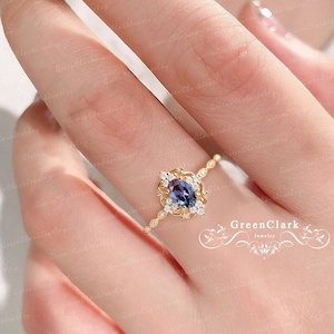 Oval geschnitten Alexandrit Verlobungsring Art-Deco-Versprechen Ring 14k 18k solides Gelbgold Vintage personalisierte Schmuck Einzigartige Jahrestag Geschenke