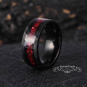 Alliance homme grenat rouge Alliance homme pierres précieuses art déco Bague de fiançailles homme tungstène noir pour lui Cadeau bijoux pour petit ami