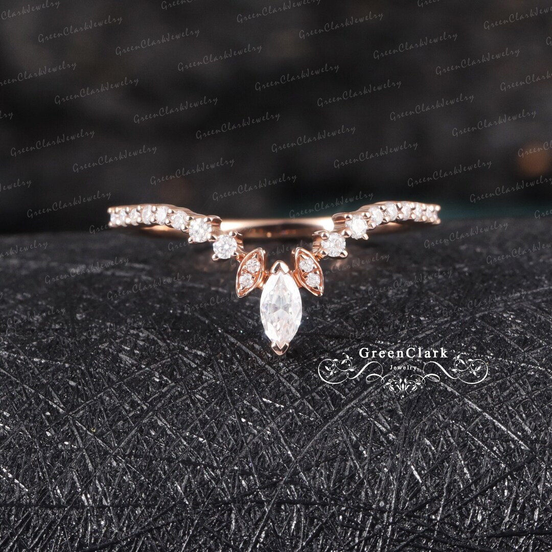 Vintage Marquise Cut Diamond Wedding Band Rose Gold Matching Band Art ...