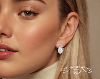 Unique oval cut Moissanite stud earrings Women solid rose gold earrings Nature inspired diamond leaf wedding earrings handmade jewelry gifts
