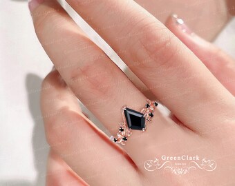 Vintage Kite Cut Black Onyx Engagement Ring Solid 14k White Vintage Kite Cut Black Onyx Engagement Ring Solid 14k White